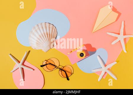 Top view arrangement with seashells Stockfoto