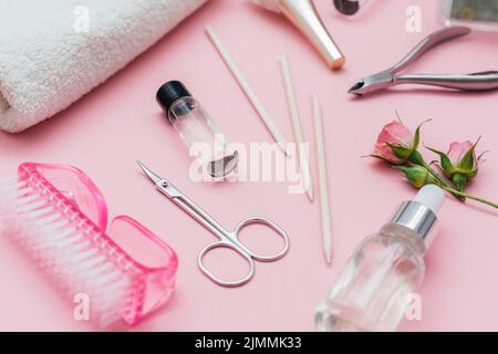 Anordnung Nagelpflege Accessoires Salon Stockfoto