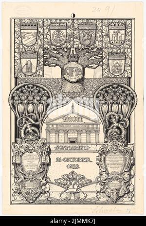 Schmalz Otto (1861-1915), Festschrift zum 100.-jährigen Bestehen der Technischen Universität Berlin-Charlottenburg. Dilment Designs (1899): Buchschmuck. Tinte, Bleistift auf Papier, 53,3 x 36,2 cm (einschließlich Scankanten) Stockfoto