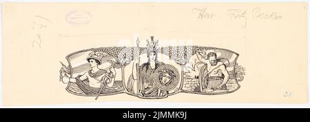 Schmalz Otto (1861-1915), Festschrift zum 100.-jährigen Bestehen der Technischen Universität Berlin-Charlottenburg. Dilment Designs (1899): Buchschmuck. Tinte, Bleistift auf Papier, 18,1 x 52 cm (einschließlich Scankanten) Stockfoto
