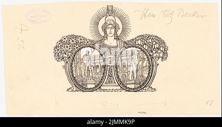 Schmalz Otto (1861-1915), Festschrift zum 100.-jährigen Bestehen der Technischen Universität Berlin-Charlottenburg. Dilment Designs (1899): Buchschmuck. Tinte, Bleistift auf Papier, 20,9 x 39,6 cm (einschließlich Scankanten) Stockfoto