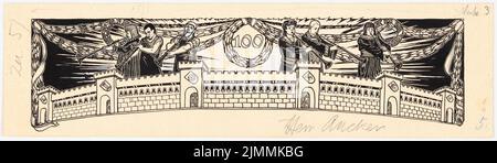 Schmalz Otto (1861-1915), Festschrift zum 100.-jährigen Bestehen der Technischen Universität Berlin-Charlottenburg. Dilment Designs (1899): Buchschmuck. Tinte, Bleistift auf Papier, 10,9 x 38,3 cm (einschließlich Scankanten) Stockfoto