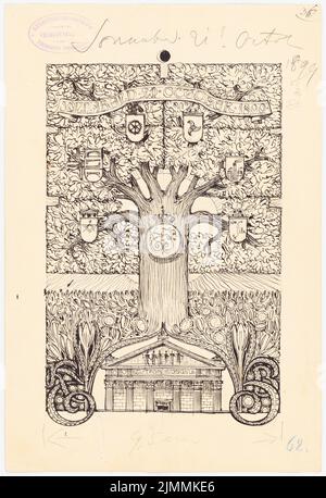Schmalz Otto (1861-1915), Festschrift zum 100.-jährigen Bestehen der Technischen Universität Berlin-Charlottenburg. Dilment Designs (1899): Buchschmuck. Tinte, Bleistift auf Papier, 31,5 x 21,6 cm (einschließlich Scankanten) Stockfoto