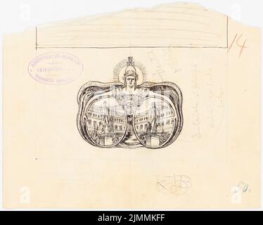 Schmalz Otto (1861-1915), Festschrift zum 100.-jährigen Bestehen der Technischen Universität Berlin-Charlottenburg. Dilment Designs (1899): Buchschmuck. Tinte, Bleistift auf Papier, 17,1 x 21,3 cm (einschließlich Scankanten) Stockfoto