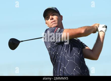 Der französische Julien Guerrier am vierten Tag der Cazoo Wales Open im Celtic Manor Resort in Newport, Wales. Bilddatum: Sonntag, 7. August 2022. Stockfoto