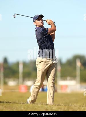 Der französische Julien Guerrier am vierten Tag der Cazoo Wales Open im Celtic Manor Resort in Newport, Wales. Bilddatum: Sonntag, 7. August 2022. Stockfoto