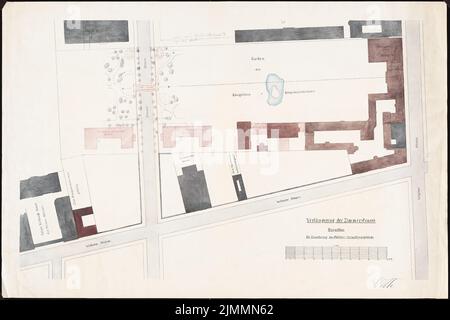 Orth August (1828-1901), Umsetzung der Zimmerstraße durch den Garten des Kriegsministeriums, Berlin (1886): Abteilung 1: 500. Tinte, Bleistift, Tinte farbig, Aquarell auf Karton, 64,2 x 96,4 cm (inklusive Scankanten) Stockfoto