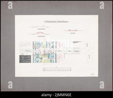Orth August (1828-1901), Umsetzung der Zimmerstraße durch den Garten des Kriegsministeriums, Berlin (1886): Abteilung 1: 500. Tinte, Bleistift, Tinte farbig, Aquarell auf Papier, 71,2 x 87,9 cm (einschließlich Scankanten) Stockfoto