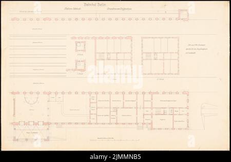 Orth August (1828-1901), Bahnhof Görlitz in Berlin (1866): Z.B. Grundriss des Kopfbretts, Fußabdeckungen, Verlängerung des Blattes Inv.Nr. 14244. Tinte, Tinte farbig auf Karton, 64,7 x 98,2 cm (inklusive Scankanten) Stockfoto