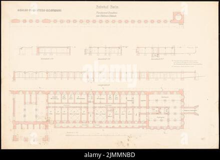 Orth August (1828-1901), Bahnhof Görlitz in Berlin (1866): grundrissplan und Längsschnitt, Fußnoten. Tinte, Tinte farbig auf Karton, 66,1 x 96,7 cm (inklusive Scankanten) Stockfoto