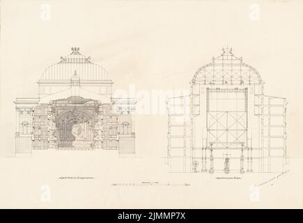 Neckelmann Skjold (1854-1903), Oper (ohne Datum): 2 Querschnitte 1: 100. Tusche-Aquarell auf der Schachtel, 60,1 x 87,2 cm (einschließlich Scankanten) Stockfoto