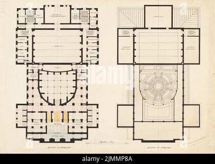 Neckelmann Skjold (1854-1903), Oper (ohne Datum): Grundriß Keller, Dachgeschoss 1.100. Tusche-Aquarell auf der Schachtel, 63,1 x 88,3 cm (einschließlich Scankanten) Stockfoto