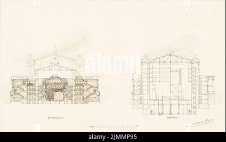 Neckelmann Skjold (1854-1903), Oper in Stockholm. Projekt I (1887): 2 Querschnitte. Tusche-Aquarell auf der Schachtel, 49,4 x 84 cm (einschließlich Scankanten) Stockfoto