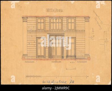 Orth August (1828-1901), Wohnhaus Wilhelmstraße (Villa Strousberg), Berlin. Umbau (1876): Ansicht Mittelbau Eingang. Tinte, Bleistift, Tinte farbig, wasserfarben auf transparent, 29,1 x 38,4 cm (einschließlich Scankanten) Stockfoto