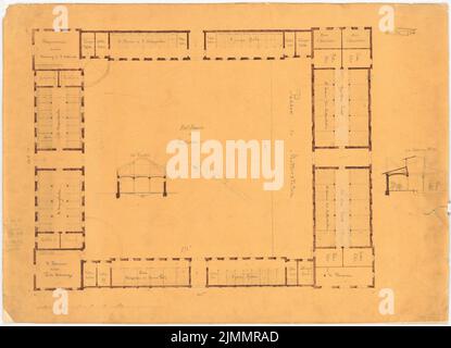 Orth August (1828-1901), Schloss Dr. Strousberg, Zbirow. Umbau (1869): Reitstall: Grundriß. Bleistift wasserfarbig bis transparent, 66,5 x 92 cm (einschließlich Scankanten) Stockfoto