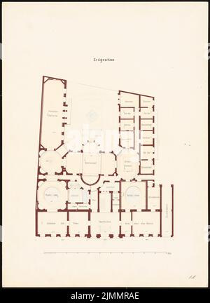 Orth August (1828-1901), Wohnhaus Wilhelmstraße (Villa Strousberg), Berlin (1867): Grundriss EG. Tinte, farbig, Aquarell auf Karton, 71,7 x 52,2 cm (inklusive Scankanten) Stockfoto