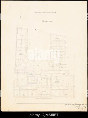 Orth August (1828-1901), Wilhelmstraße 70 (Villa Strousberg), Berlin (09.04.1867): Grundriss KG. Tusche Aquarell auf Papier, 62,8 x 49,5 cm (einschließlich Scankanten) Stockfoto