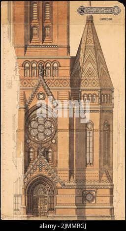 Otzen Johannes (1839-1911), St. Gertrudkirche in Hamburg-Bekbek (1881-1881): Turmdetail. Tusche-Aquarell auf der Schachtel, 113,7 x 64,7 cm (einschließlich Scankanten) Stockfoto