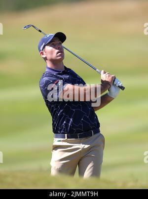 Der französische Julien Guerrier am vierten Tag der Cazoo Wales Open im Celtic Manor Resort in Newport, Wales. Bilddatum: Sonntag, 7. August 2022. Stockfoto