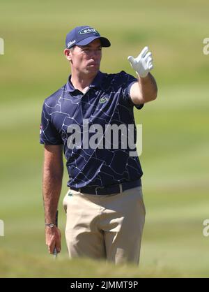 Der französische Julien Guerrier am vierten Tag der Cazoo Wales Open im Celtic Manor Resort in Newport, Wales. Bilddatum: Sonntag, 7. August 2022. Stockfoto