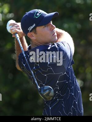 Der französische Julien Guerrier am vierten Tag der Cazoo Wales Open im Celtic Manor Resort in Newport, Wales. Bilddatum: Sonntag, 7. August 2022. Stockfoto