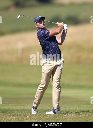 Der französische Julien Guerrier am vierten Tag der Cazoo Wales Open im Celtic Manor Resort in Newport, Wales. Bilddatum: Sonntag, 7. August 2022. Stockfoto