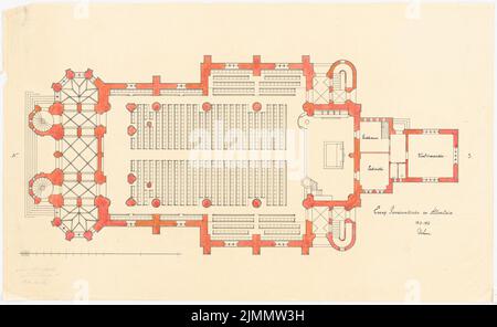 DIHM Ludwig (1849-1928), Evangelische Garnisonskirche und Kriegerdenkmal, Allenstein (1913-1913): Grundriß mit Sitzgelegenheit. Tusche Aquarell auf transparent, 40,8 x 66,6 cm (inklusive Scankanten) Stockfoto