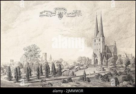 Dihm Ludwig (1849-1928), Evangelische Garnisonskirche und Kriegerdenkmal, Allenstein (1913-1913): Perspektivansicht von Allenstein mit Kirche. Tinte auf Karton, 65,3 x 100,8 cm (einschließlich Scankanten) Stockfoto