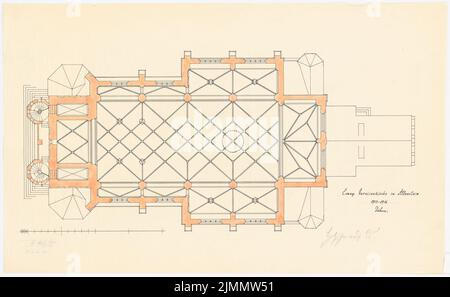 Dihm Ludwig (1849-1928), Evangelische Garnisonskirche und Kriegerdenkmal, Allenstein (1913-1913): Grundriß mit Gewölbeprojektion. Tusche Aquarell auf transparent, 41 x 66,7 cm (inklusive Scankanten) Stockfoto