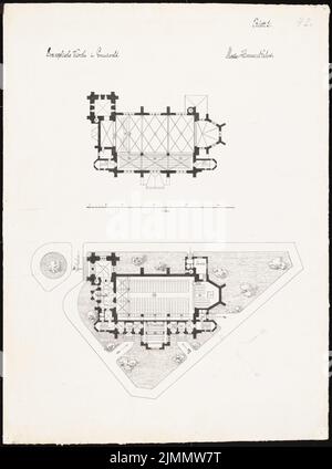 DIMM Ludwig (1849-1928), Evangelische Kirche in Berlin-Grunewald. Bismarckallee (ohne Datum): 2 Grundrisse mit Sitz- und Tresorprojektion 1: 200. Tinte, Bleistift auf Papier, 69,7 x 51,7 cm (einschließlich Scankanten) Stockfoto