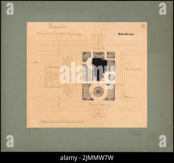 Dihm Ludwig (1849-1928), Evangelische Kirche in Berlin-Schöneberg. Rubensstraße (ohne Datum): Lageplan 1: 500. Tinte über leichtem Bruch auf Papier, 59,2 x 67,5 cm (einschließlich Scankanten) Stockfoto