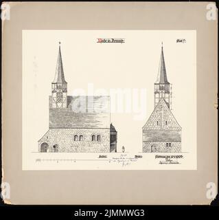 DIMM Ludwig (1849-1928), Kirche, Demnitz/Mark. Umbau (01/10/1906): südansicht, Westansicht. Tinte, Bleistift auf Papier, 58,7 x 62,4 cm (einschließlich Scankanten) Stockfoto