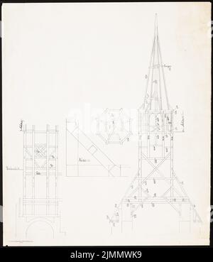 DIMM Ludwig (1849-1928), Kirche, Demnitz/Mark. Umbau (1909): Details Turm 1:10, 1:50. Druck auf Karton, 61,1 x 52,5 cm (einschließlich Scankanten) Stockfoto