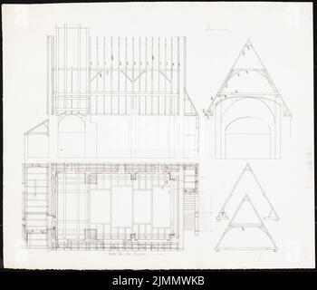 DIMM Ludwig (1849-1928), Kirche, Demnitz/Mark. Umbau (1909): Schnitte mit Dachkonstruktion und Abmessungen. Bleistift-Überdruck auf Karton, 70,2 x 81,9 cm (einschließlich Scankanten) Stockfoto