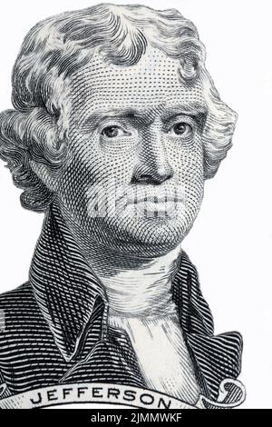 Thomas Jefferson Portrait auf weißem Hintergrund Stockfoto