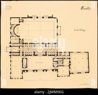 Jacobs & Wehling, Tonhalle in Düsseldorf (1886): Grundriß 1.. Tinte, Bleistift-Aquarell auf der Schachtel, 59,7 x 65,5 cm (einschließlich Scankanten) Stockfoto