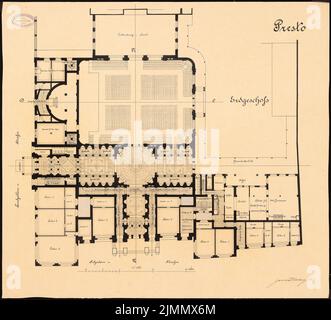 Jacobs & Wehling, Tonhalle in Düsseldorf (1886): Grundriss EG. Tinte, Bleistift-Aquarell auf der Schachtel, 59,4 x 65,6 cm (einschließlich Scankanten) Stockfoto