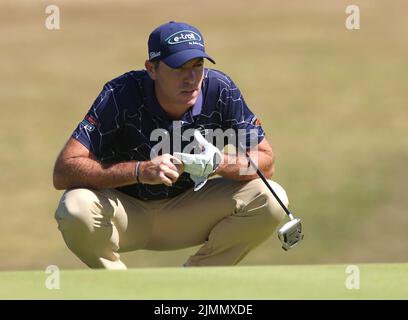 Der französische Julien Guerrier am vierten Tag der Cazoo Wales Open im Celtic Manor Resort in Newport, Wales. Bilddatum: Sonntag, 7. August 2022. Stockfoto