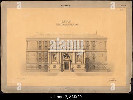 Baltzer Johannes (1862-1940), Staatsarchiv (07,1885): Hauptfassadenansicht 1:50. Tinte, Bleistift, Wasserfarben auf Papier, 77,5 x 110,3 cm (einschließlich Scankanten) Stockfoto