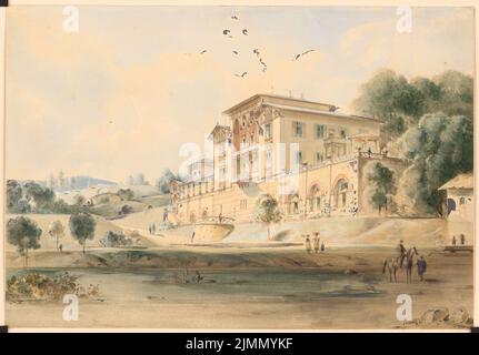 Lange Ludwig (1808-1868), königliches Landhaus in Berchtesgaden (1848-1848): Perspektivische Ansicht mit kleiner Variante. Bleistift, wasserfarben auf Papier, 33,2 x 47,8 cm (einschließlich Scankanten) Stockfoto