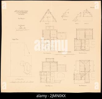 Hehl Christoph (1847-1911), Pfarrhaus der Katholischen Kirche in Berlin-Lichterfelde (15. Mai 1902): Abteilung, Binder, Balkenlagen 1: 100. Leichter Bruch auf Papier, 62,8 x 69,2 cm (einschließlich Scankanten) Stockfoto