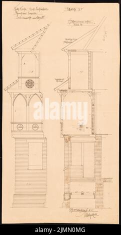 Hehl Christoph (1847-1911), Pfarrhaus der Katholischen Kirche in Berlin-Lichterfelde (06.03.1903): Ansicht und Schnitt der Veranda. Leichter Bruch auf Papier, 86,4 x 46,5 cm (einschließlich Scankanten) Stockfoto