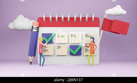3D Zeichen Team Planung Kalender Termin Aufgabe Stockfoto