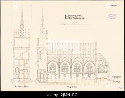 Unbekannter Architekt, Evangelische Kirche in Alt-Markgrafpieske (1896-1898): Planinhalt N.N. entdeckt. Lithographie, 50,7 x 68,7 cm (einschließlich Scankanten) Stockfoto