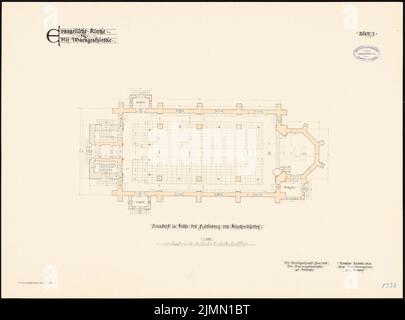 Unbekannter Architekt, Evangelische Kirche in Alt-Markgrafpieske (1896-1898): Planinhalt N.N. entdeckt. Lithographie, 50,9 x 68,8 cm (einschließlich Scankanten) Stockfoto