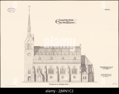 Unbekannter Architekt, Evangelische Kirche in Alt-Markgrafpieske (1896-1898): Planinhalt N.N. entdeckt. Lithographie, 50,5 x 68,3 cm (einschließlich Scankanten) Stockfoto