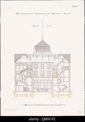 Kayser & von Großheim, Hochschule für Bildende Kunst und Musik in Berlin-Charlottenburg (1898-1902): Hochschule für Musik: Querschnitt 1: 100. Lithographie, 68,5 x 50,4 cm (einschließlich Scankanten) Stockfoto