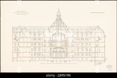 Lacher Oskar, Polizeipräsidium Berlin-Charlottenburg (1906-1910): Längsschnitt 1: 100. Lithographie, 60,5 x 98,1 cm (einschließlich Scankanten) Stockfoto