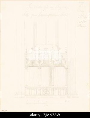 Unbekannter Architekt, Dorfkirche mit 300 Sitzplätzen. Monatlicher Wettbewerb im Januar 1865 (01,1865): Riss Stühl für die Regel; 1:30, Maßstabsbalken. Bleistift auf Karton, 30,4 x 24,4 cm (einschließlich Scankanten) Stockfoto