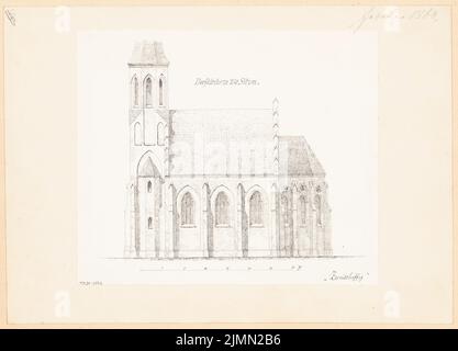 Unbekannter Architekt, Dorfkirche mit 250 Sitzplätzen. Monatlicher Wettbewerb Februar 1866 (02,1866): Riss Seitenansicht; Skalenbalken. Tinte auf Papier, 30,3 x 42 cm (einschließlich Scankanten) Stockfoto